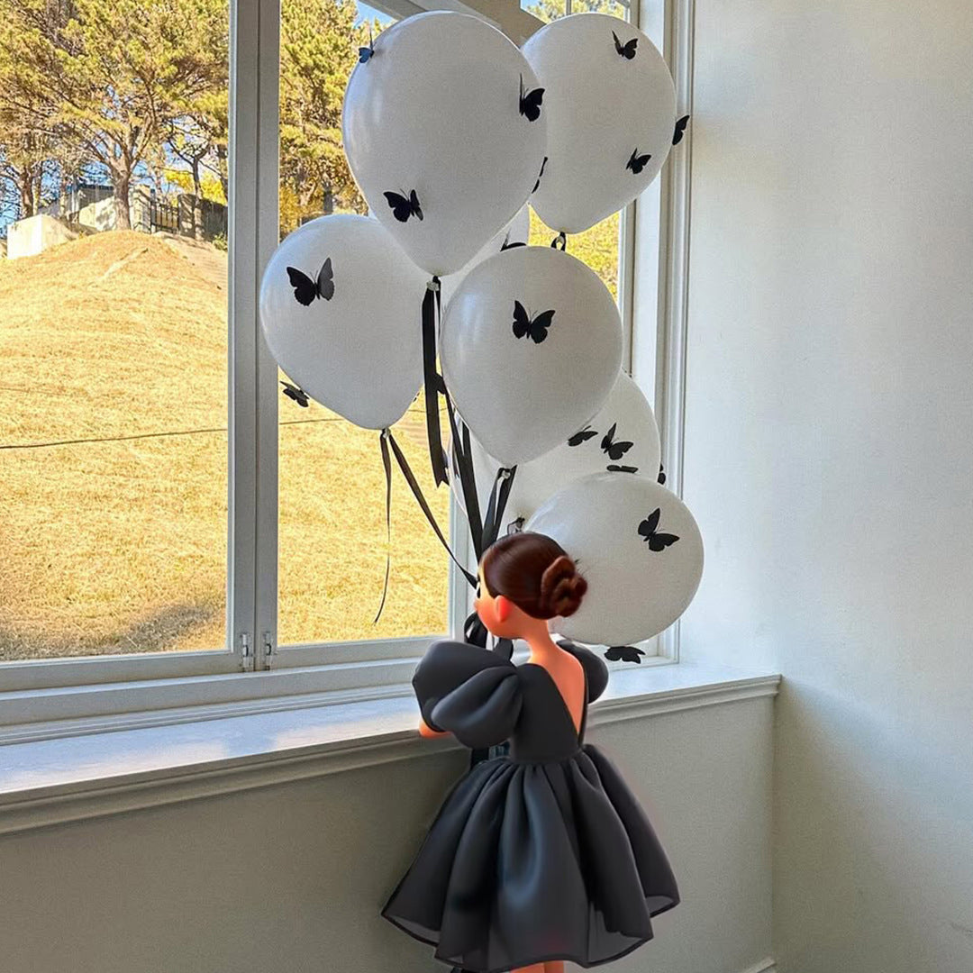10 Sets Black Butterfly Latex Balloons 18" White