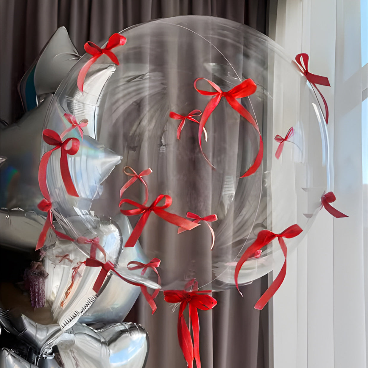 10 Sets Red Bow Clear Bobo Balloons 24"