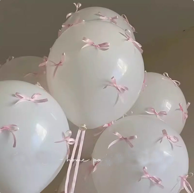 10 Sets Pink Bow Latex Balloons 18" White