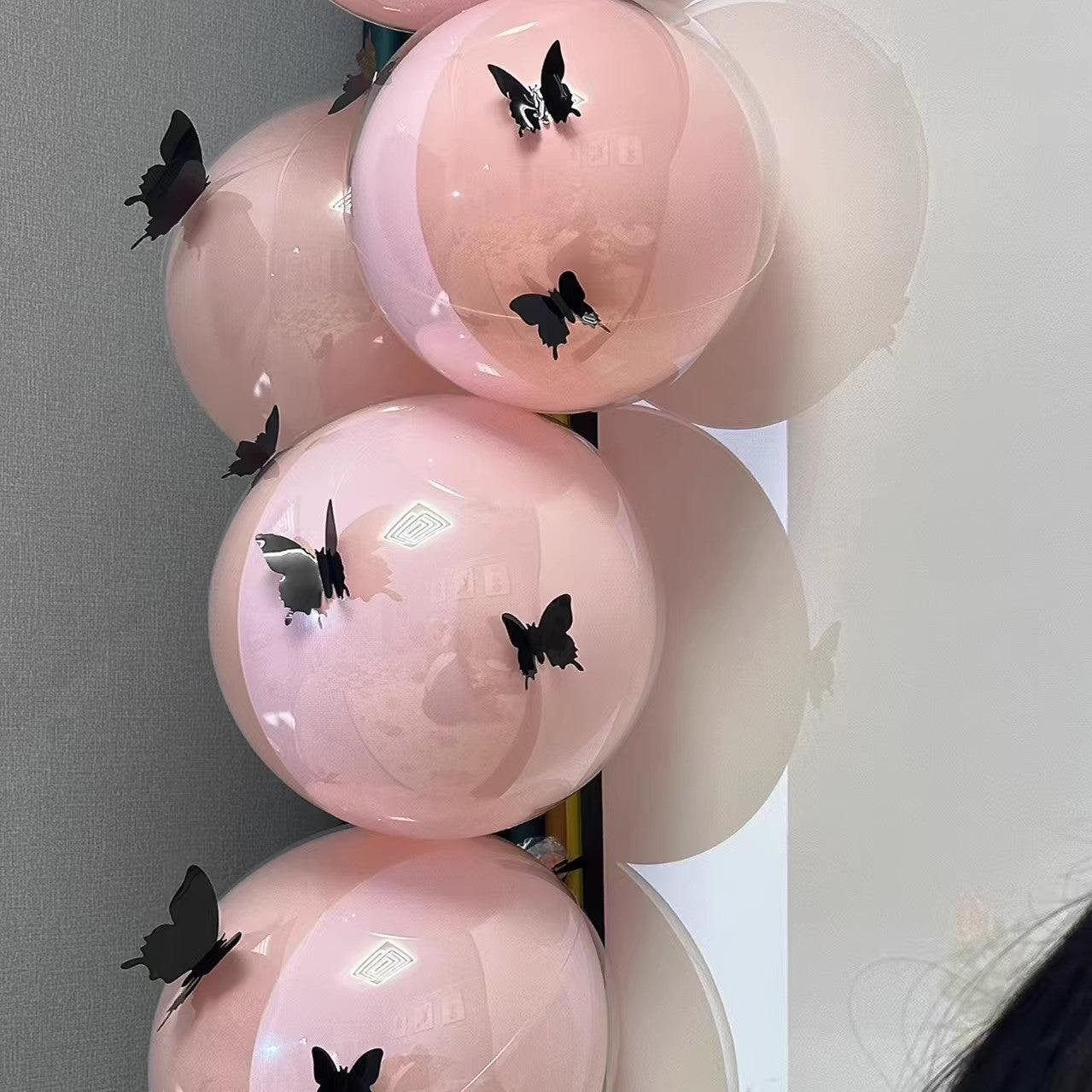 10 Sets Double-layer Black Butterfly Clear Bobo Balloons 18" Pink