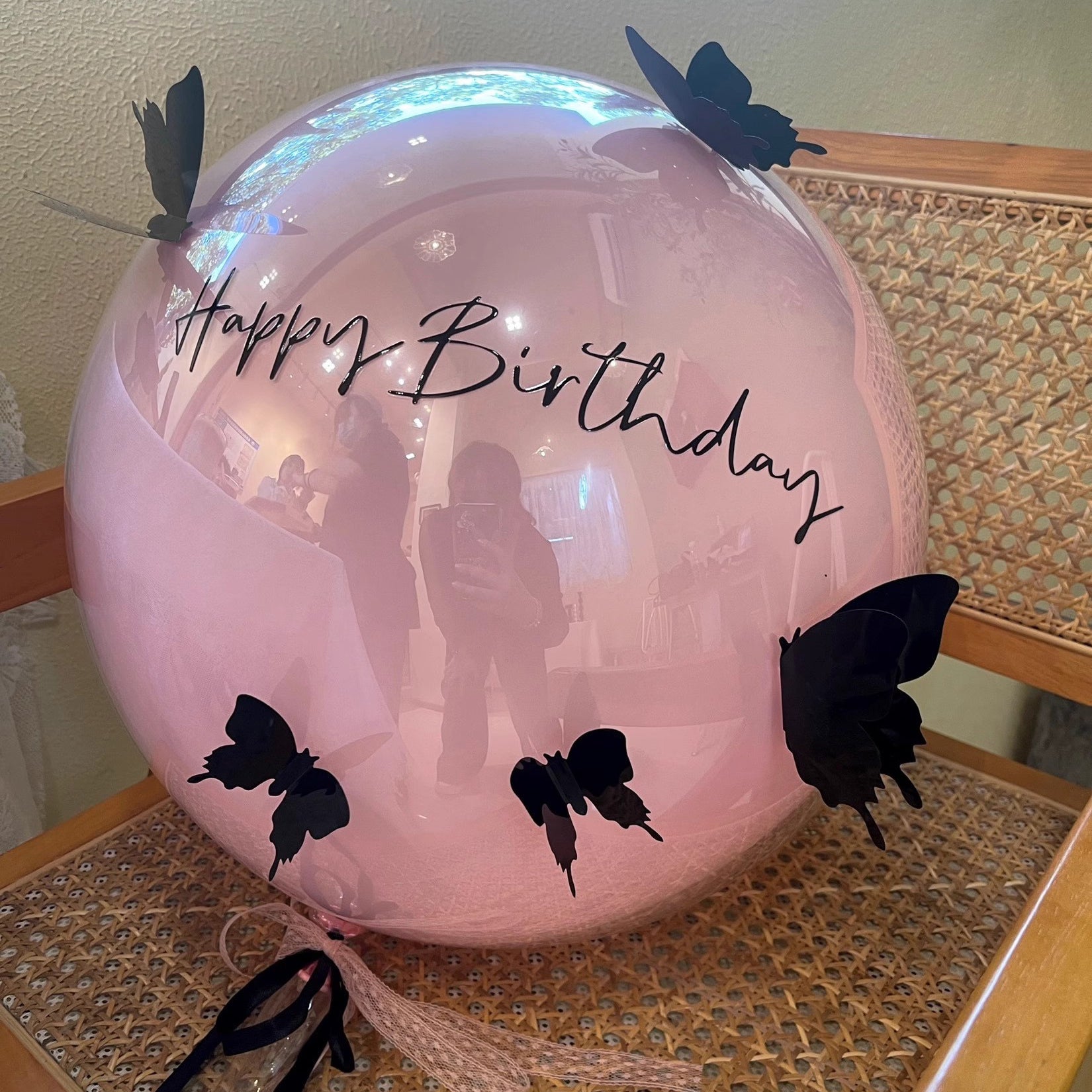 10 Sets Double-layer Black Butterfly Clear Bobo Balloons 18" Blue