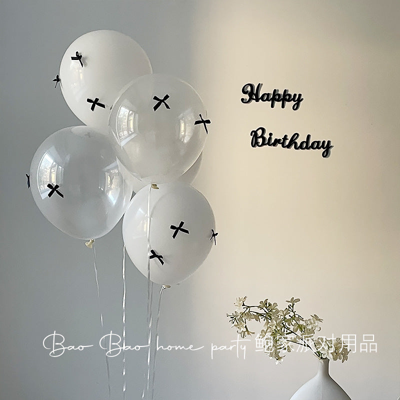 10 Sets Black Bow Latex Balloons 18" White