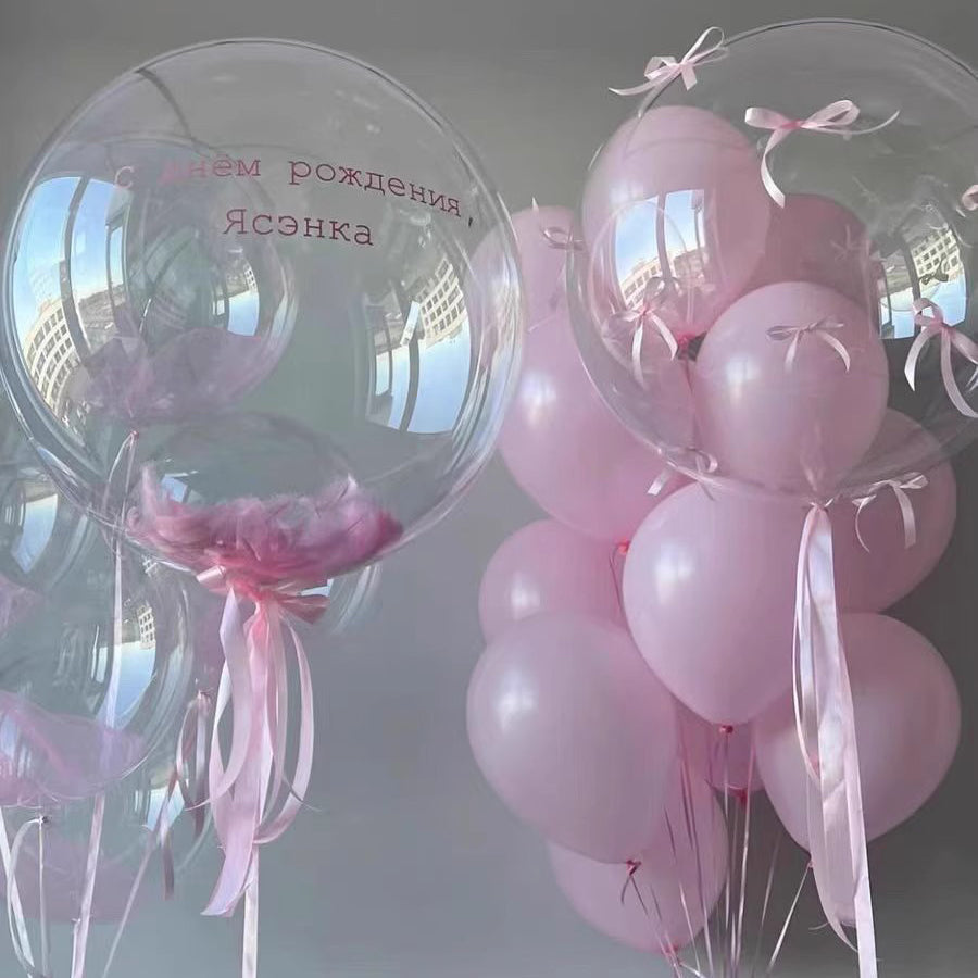 10 Sets Pink Bow Clear Bobo Balloons 24"