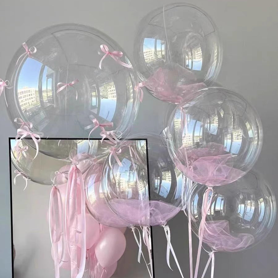 10 Sets Red Bow Clear Bobo Balloons 24"