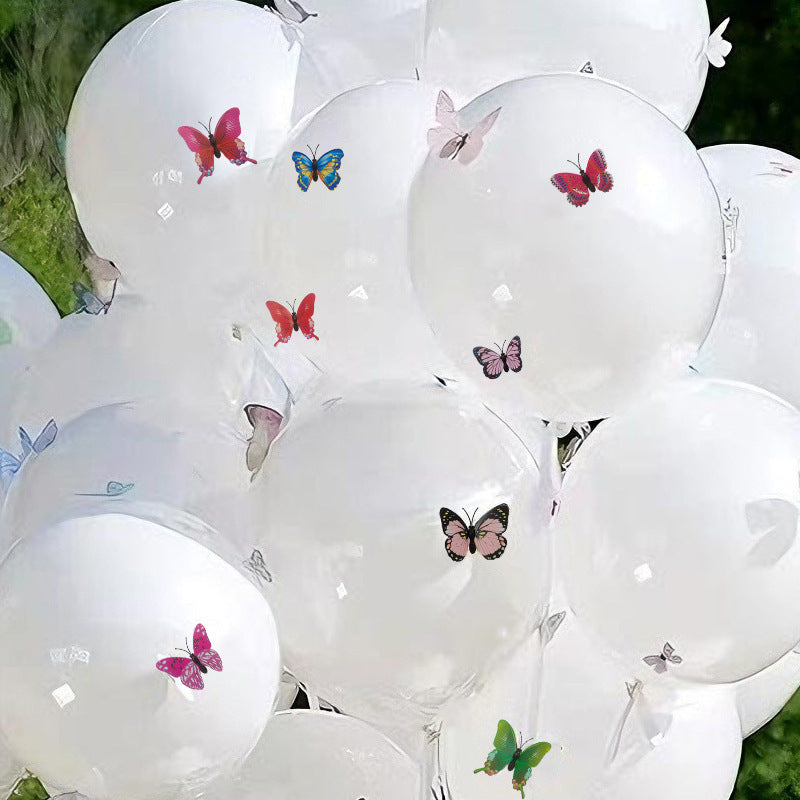 10 Sets Double-layer Color Butterfly Clear Bobo Balloons 18" White