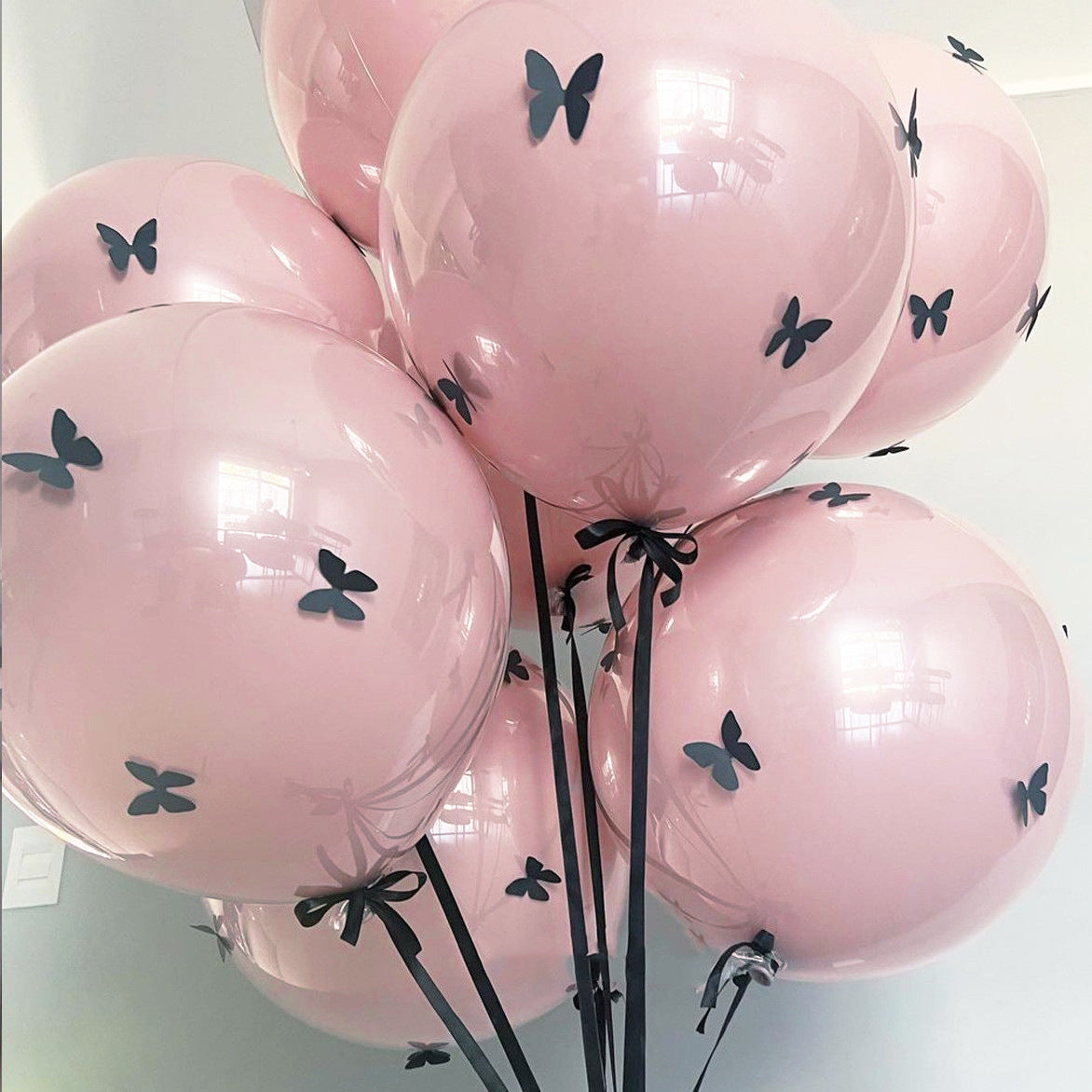 10 Sets Double-layer Black Butterfly Clear Bobo Balloons 18" Pink