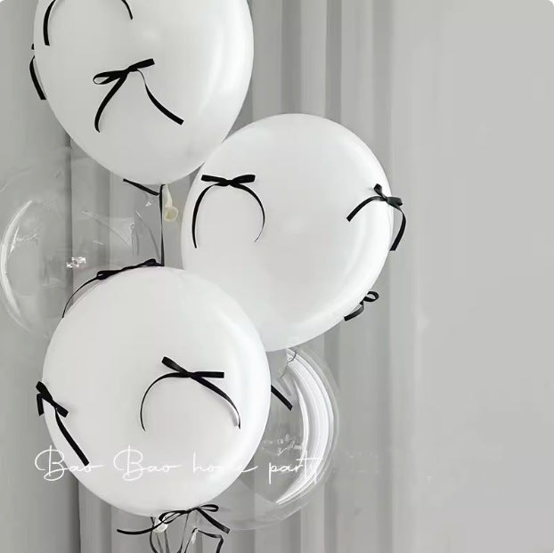 10 Sets Black Bow Latex Balloons 18" White