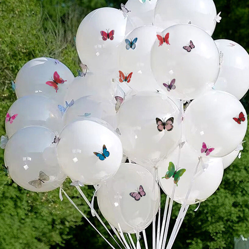 10 Sets Double-layer Color Butterfly Clear Bobo Balloons 18" White
