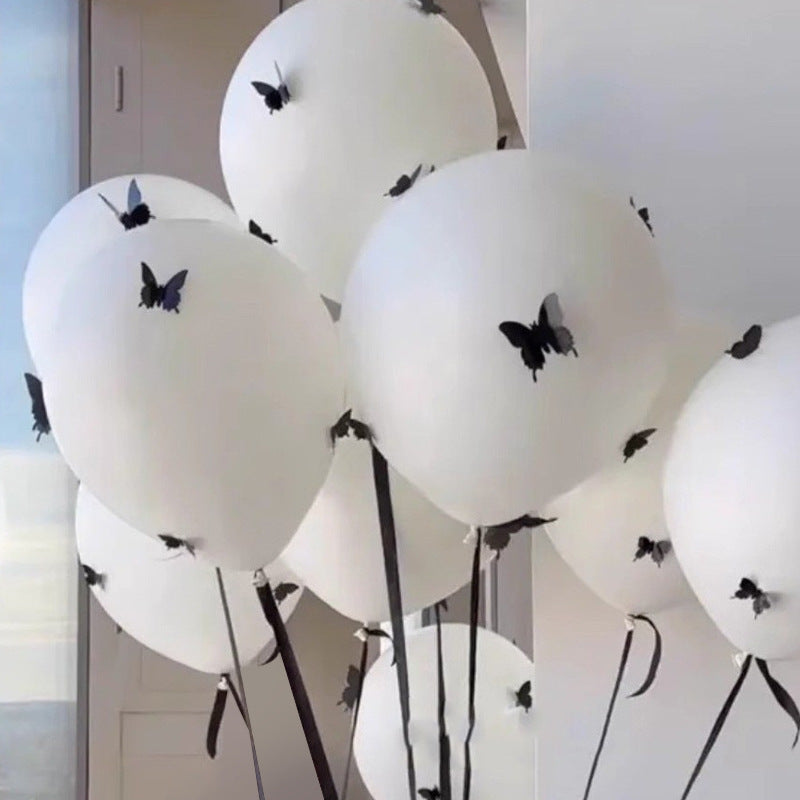 10 Sets Black Butterfly Latex Balloons 18" White