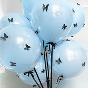 10 Sets Double-layer Black Butterfly Clear Bobo Balloons 18" Blue
