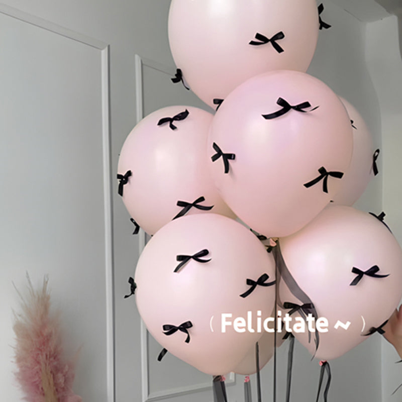 10 Sets Black Bow Latex Balloons 18" Pink
