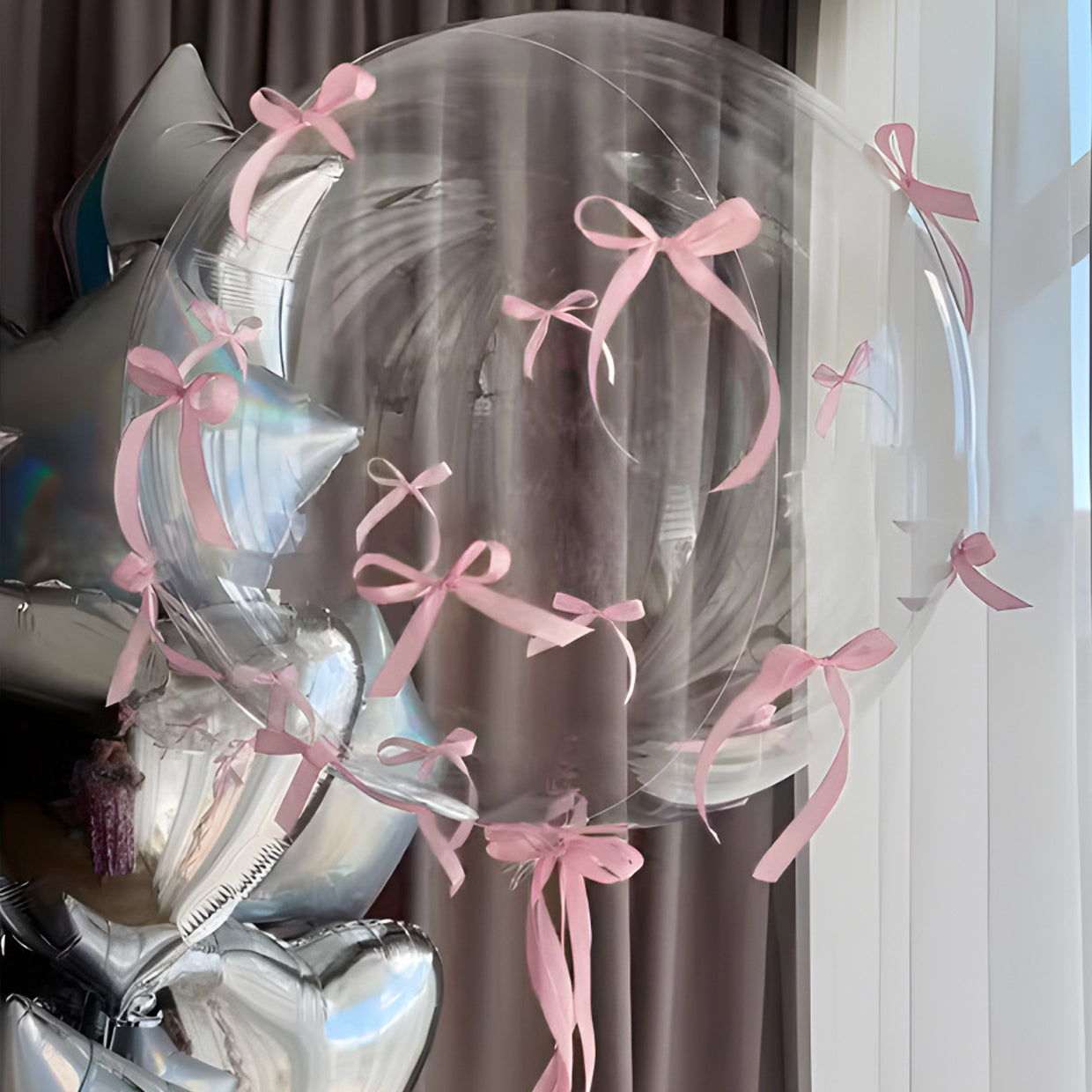 10 Sets Pink Bow Clear Bobo Balloons 24"