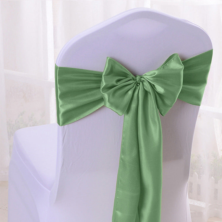 5 Pc Satin Chair Cover Sashes Bows Avocado