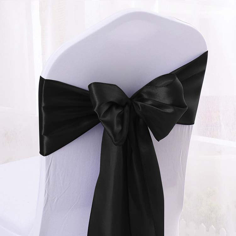 5 Pc Satin Chair Cover Sashes Bows Black