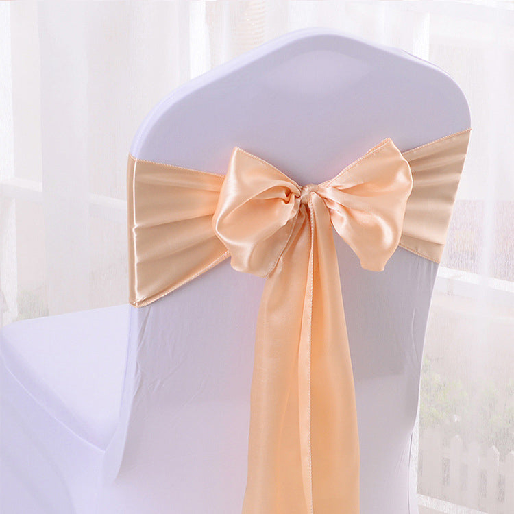 5 Pc Satin Chair Cover Sashes Bows Champagne