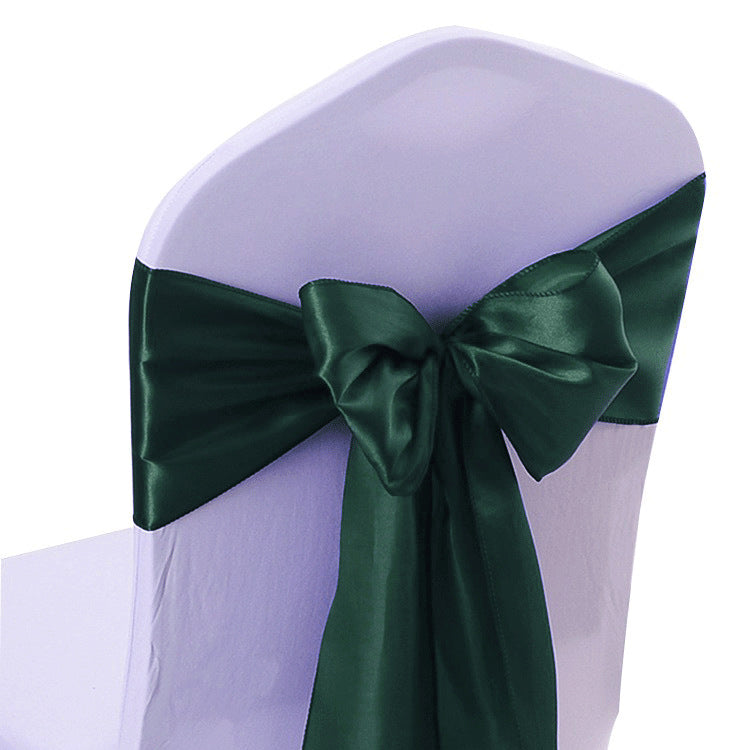 5 Pc Satin Chair Cover Sashes Bows Dark Green