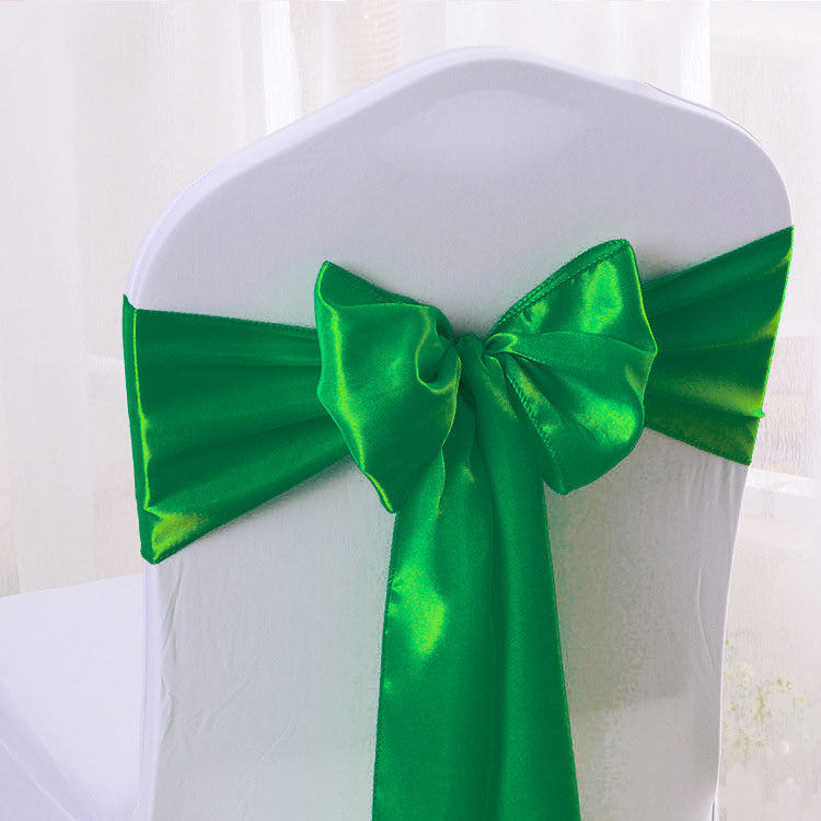 5 Pc Satin Chair Cover Sashes Bows Emerald Green