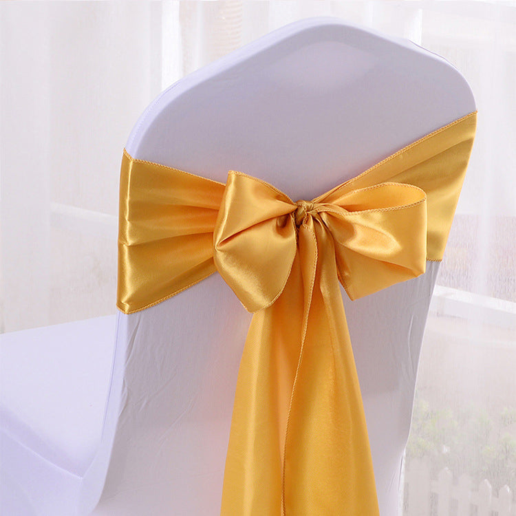 5 Pc Satin Chair Cover Sashes Bows Golden Yellow