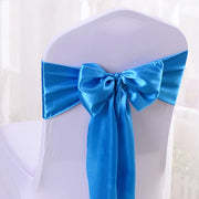 5 Pc Satin Chair Cover Sashes Bows Lake Blue