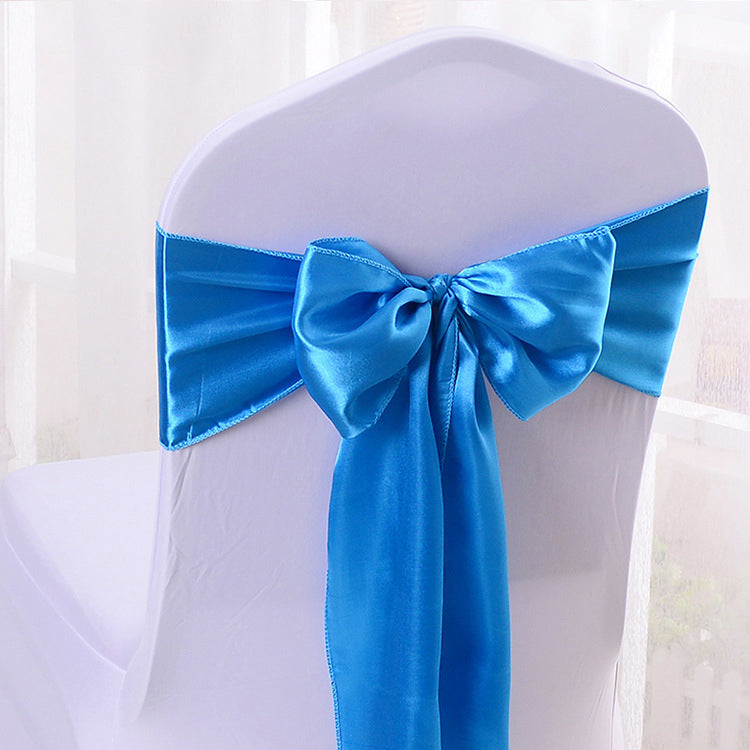 5 Pc Satin Chair Cover Sashes Bows Lake Blue