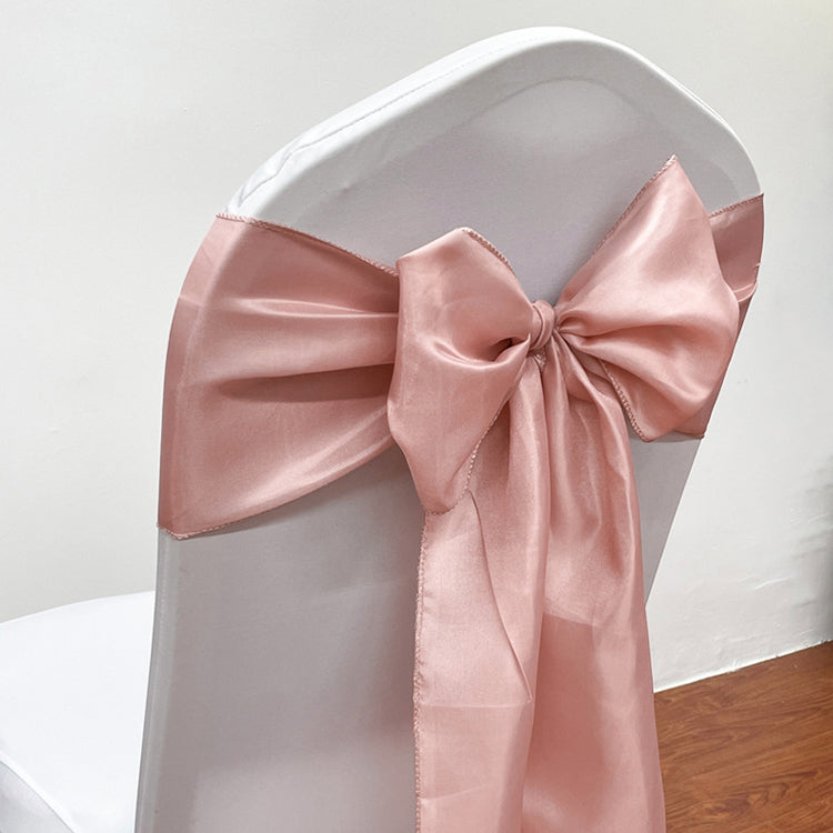 5 Pc Satin Chair Cover Sashes Bows Rose Gold