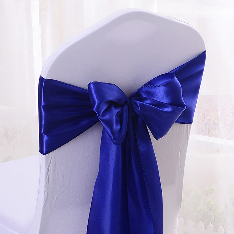5 Pc Satin Chair Cover Sashes Bows Royal Blue