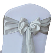 5 Pc Satin Chair Cover Sashes Bows Silver