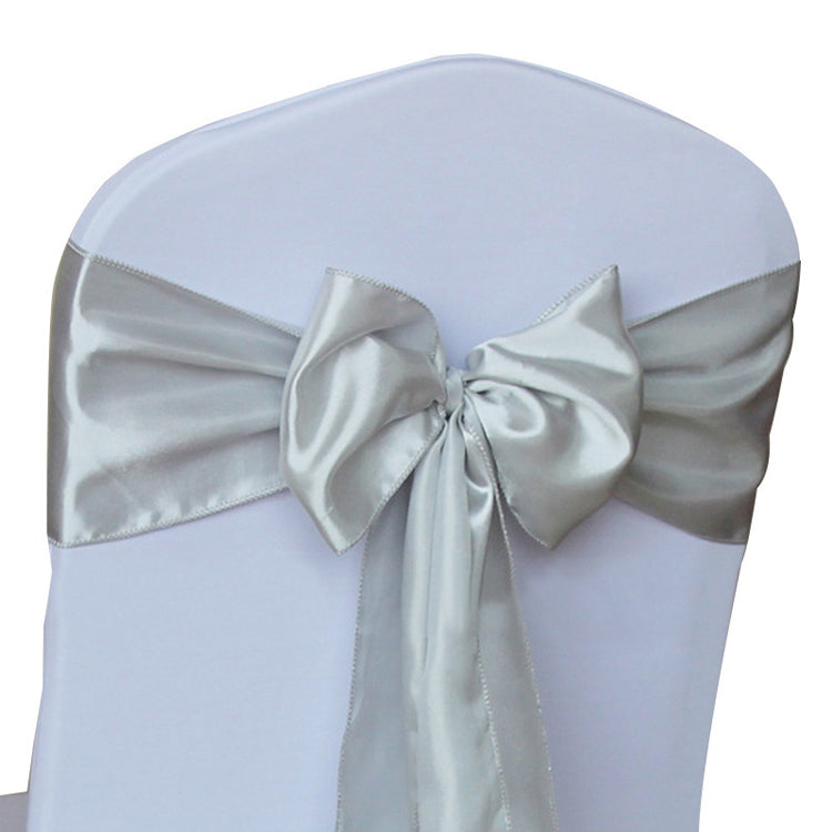 5 Pc Satin Chair Cover Sashes Bows Silver