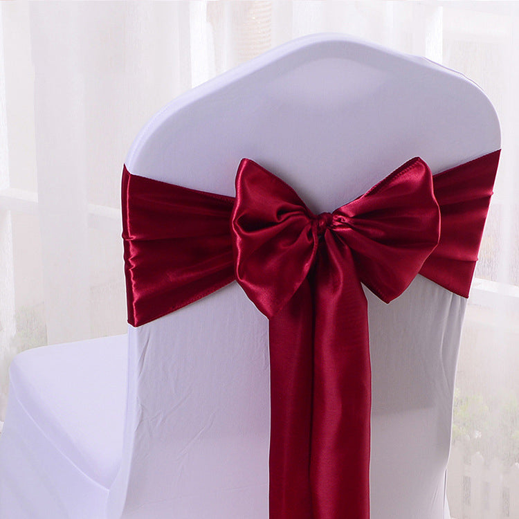 5 Pc Satin Chair Cover Sashes Bows Wine Red