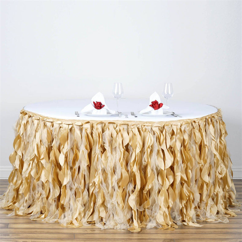 14ft Curly WillowTable Skirt Champagne