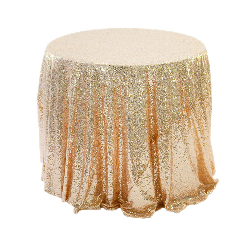 Glitz Sequins 132" Round Tablecloth Champagne Gold