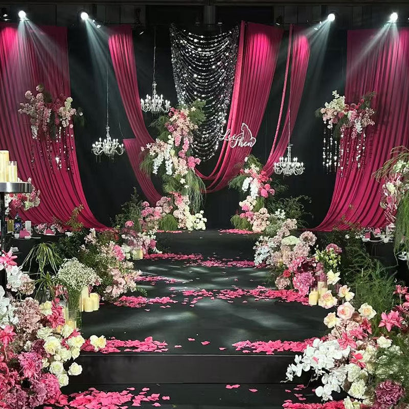 Chiffon Ceiling Drapery With Rod Pocket 5ftx13ft Rose Red