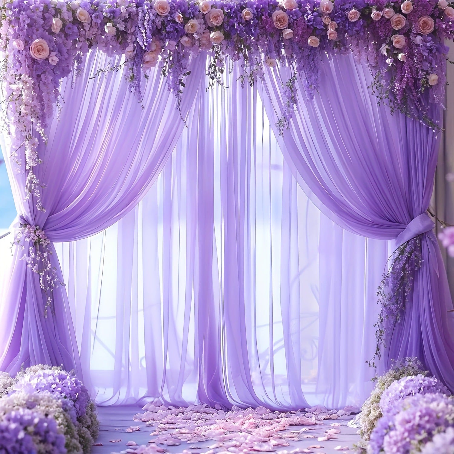 Chiffon Ceiling Drapery With Rod Pocket 5ftx32ft Light Purple