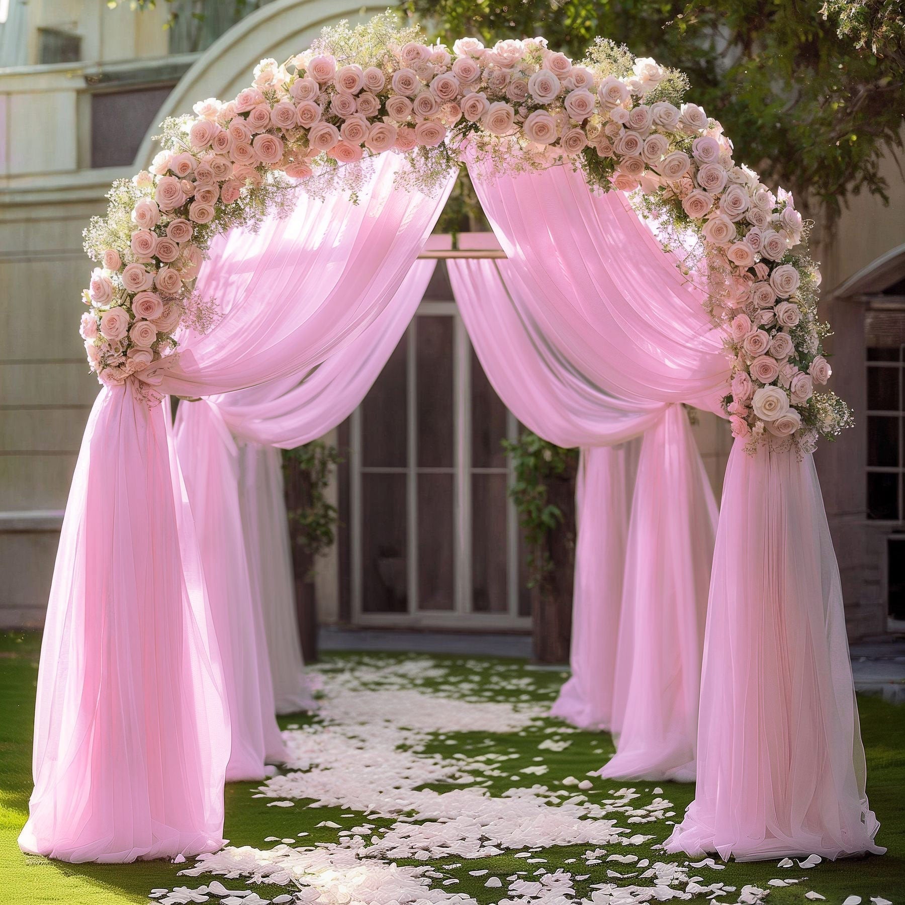 Chiffon Ceiling Drapery With Rod Pocket 5ftx32ft Pink