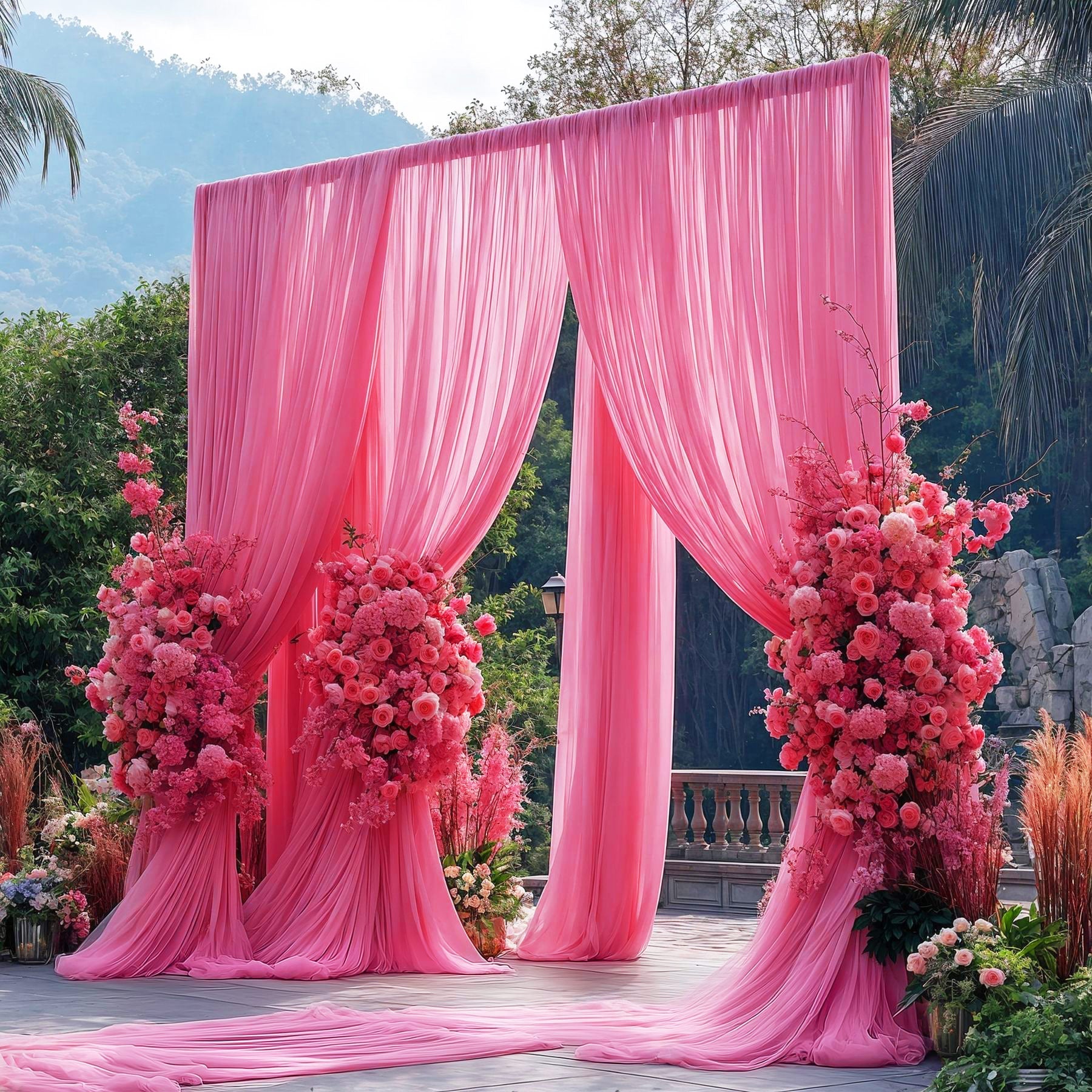 Chiffon Ceiling Drapery With Rod Pocket 5ftx13ft Rose Red