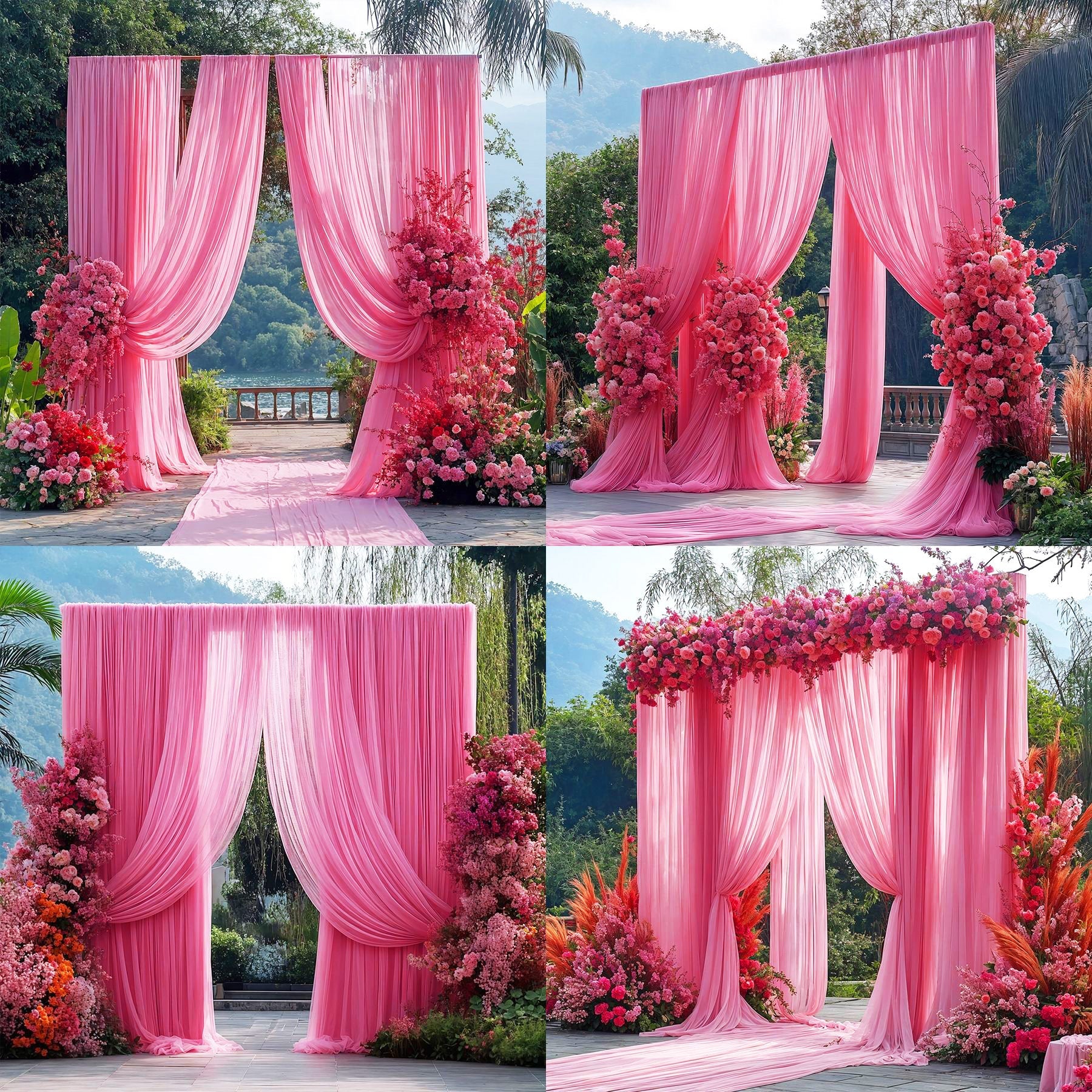 Chiffon Ceiling Drapery With Rod Pocket 5ftx13ft Rose Red