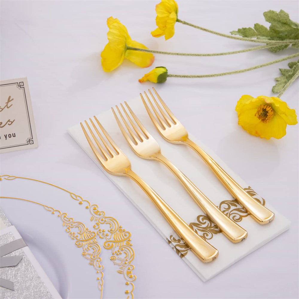 25 Pc Plastic Forks 7" Metallic Gold Classic Heavy Duty