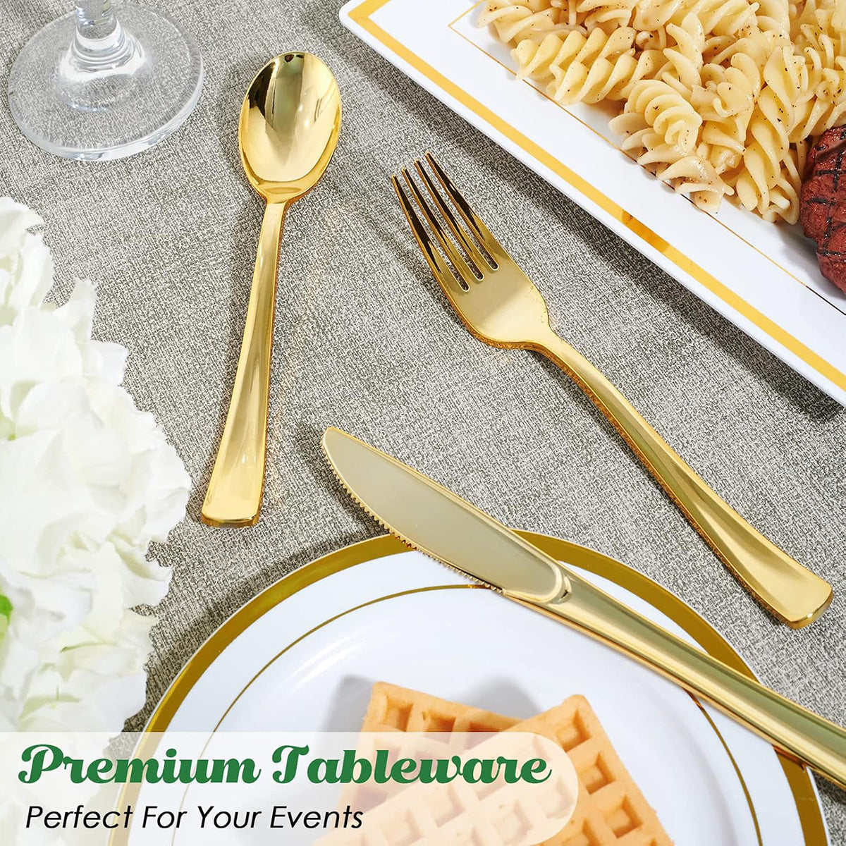 25 Pc Plastic Spoons 7" Metallic Gold Classic Heavy Duty
