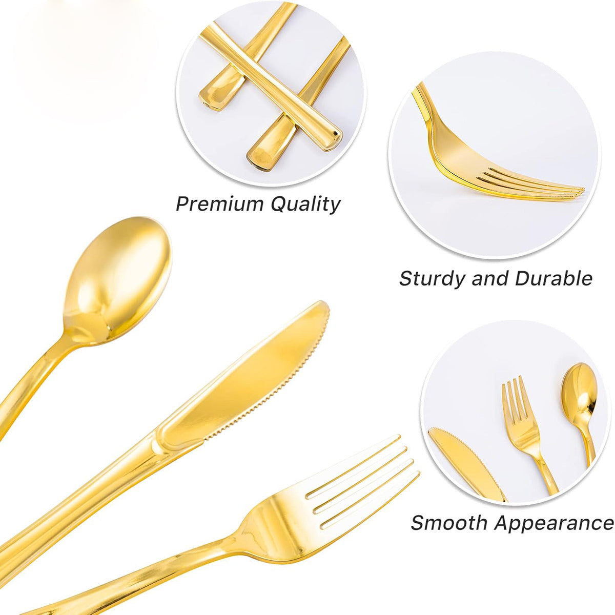 25 Pc Plastic Forks 7" Metallic Gold Classic Heavy Duty