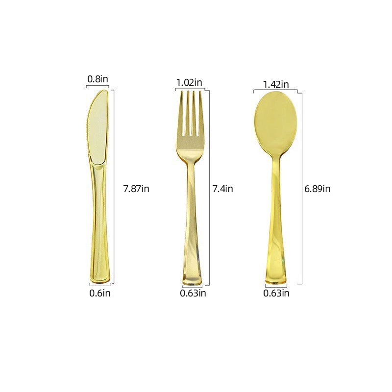 24 Pc Plastic Utensil Set 7",8" Metallic Gold
