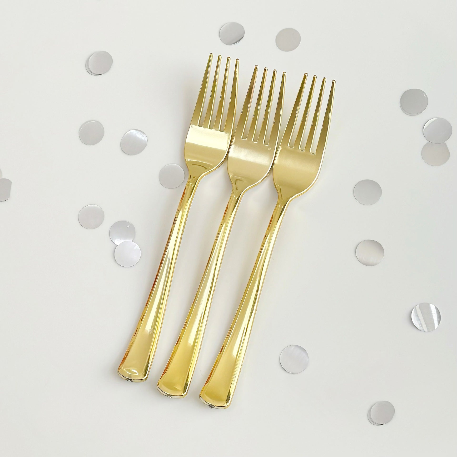 25 Pc Plastic Forks 7" Metallic Gold Classic Heavy Duty