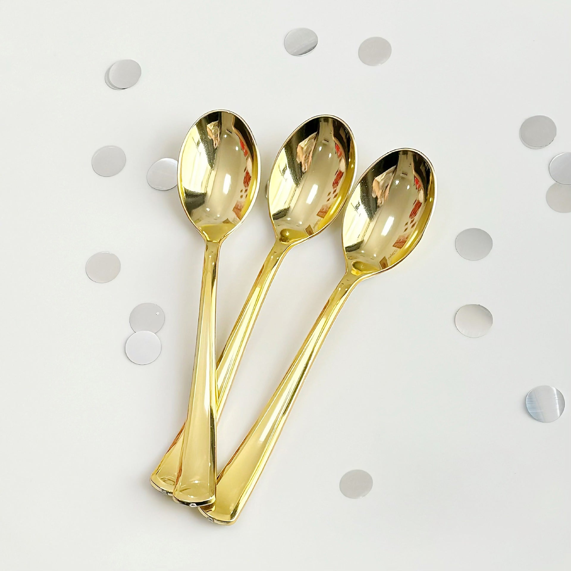 25 Pc Plastic Spoons 7" Metallic Gold Classic Heavy Duty