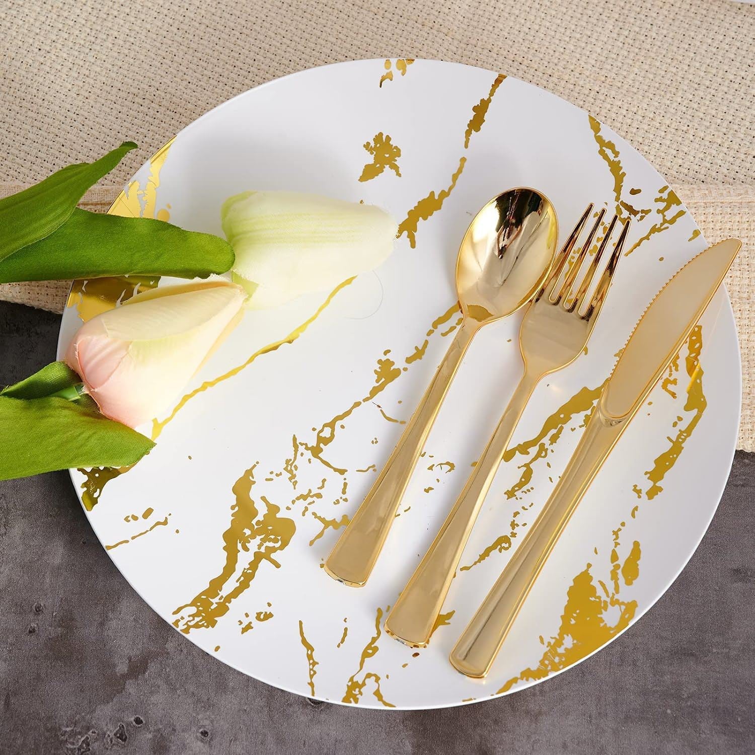 25 Pc Plastic Spoons 7" Metallic Gold Classic Heavy Duty