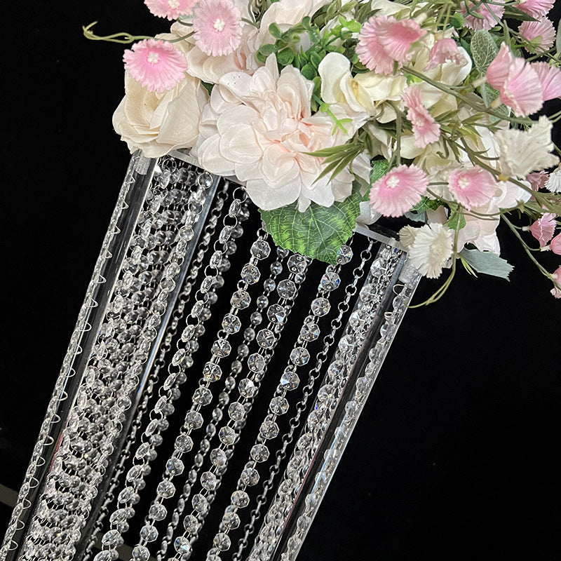 Acrylic Flower Pedestal Vase Pillar Stand Clear with Crystal Beads 24"