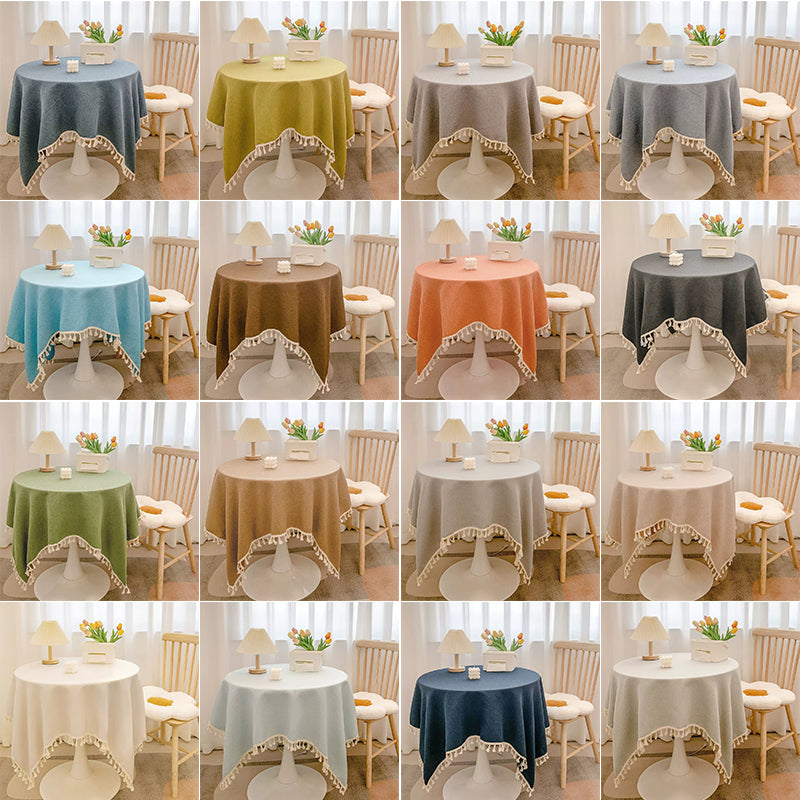 Cotton Linen Table Cloths with Tassel, Boho Table Cover for Tabletop Decorations