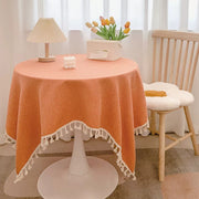 Bohemian Style Cotton and Linen Tassel Tablecloth Orange