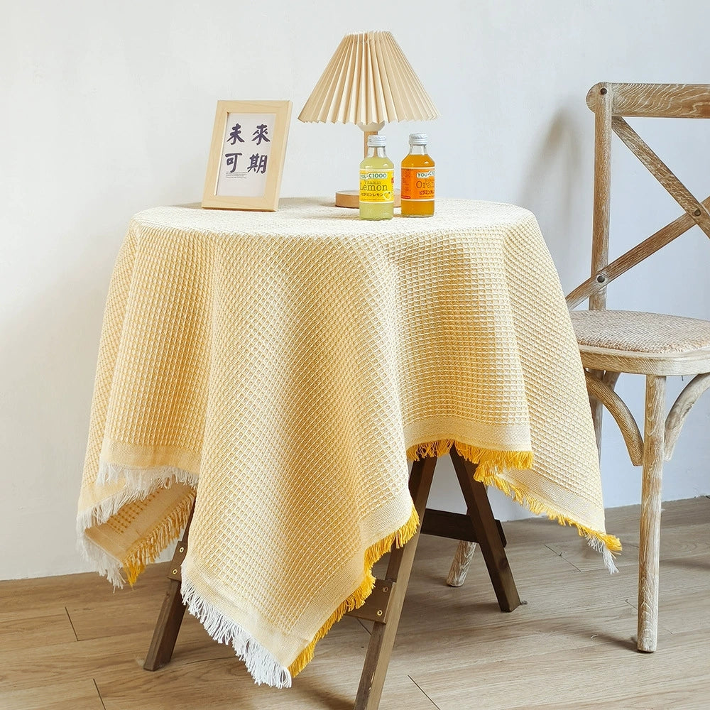 Washable Cotton Linen Tablecloths Fabric Tassel Tablecloth Dust-Proof Table Cover for Home Decoration Everyday Use