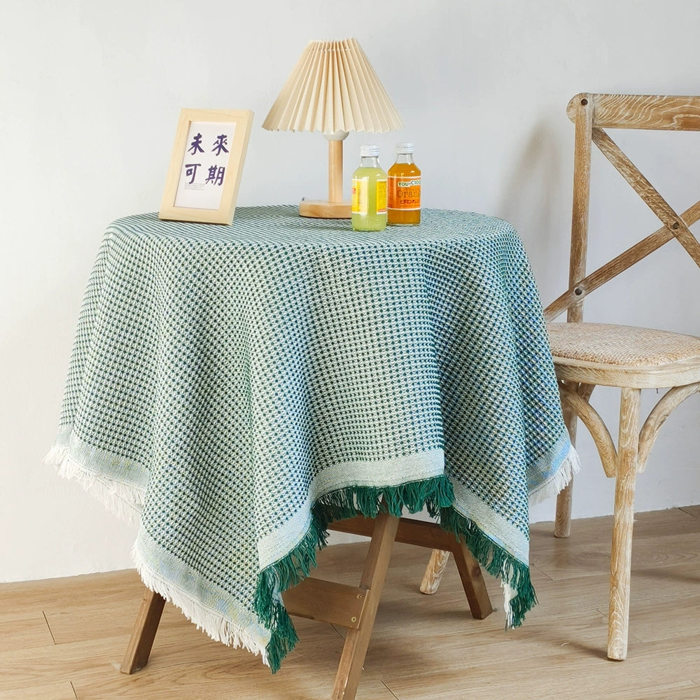 Washable Cotton Linen Tablecloths Fabric Tassel Tablecloth Dust-Proof Table Cover for Home Decoration Everyday Use