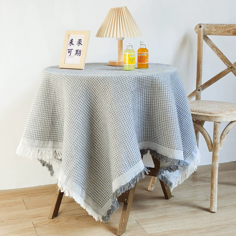 Washable Cotton Linen Tablecloths Fabric Tassel Tablecloth Dust-Proof Table Cover for Home Decoration Everyday Use