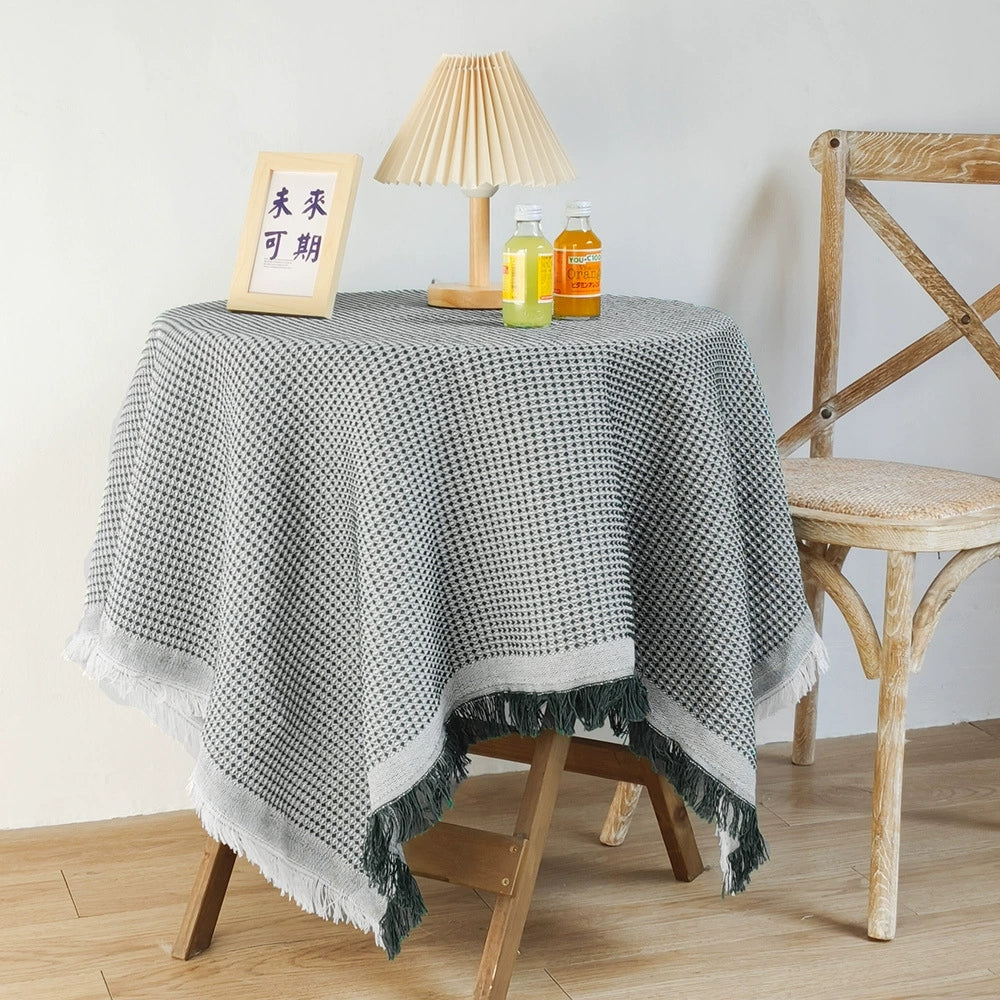 Washable Cotton Linen Tablecloths Fabric Tassel Tablecloth Dust-Proof Table Cover for Home Decoration Everyday Use